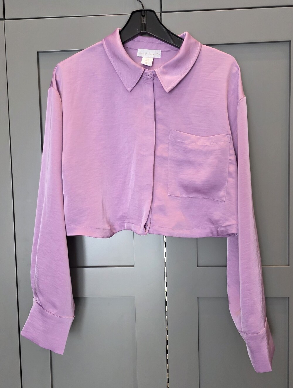 House Of Harlow 1960 Lavender Satin Crop Top Blouse Women's XL Chic Office Girly